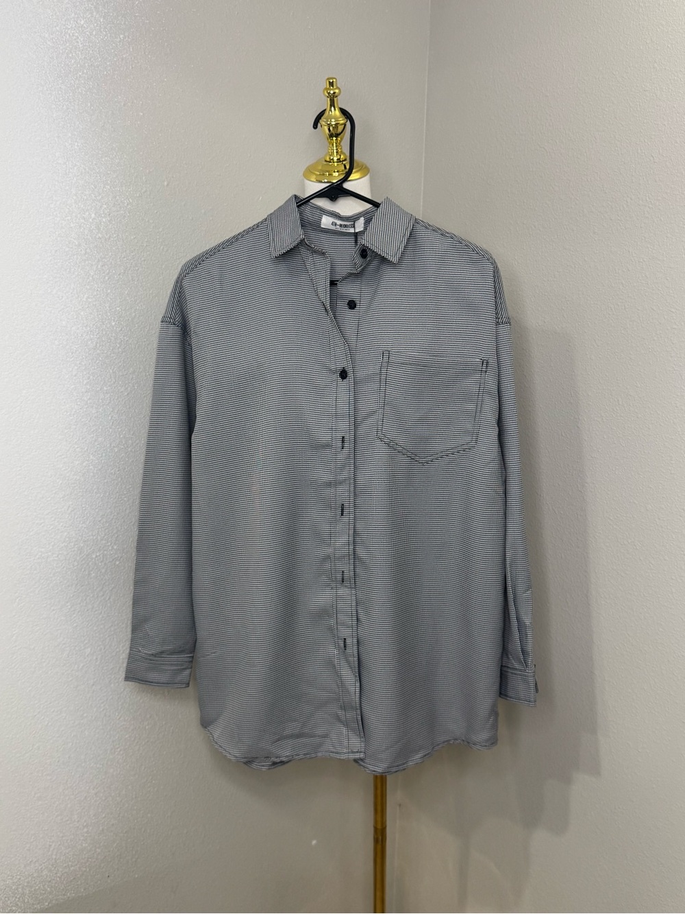 4th Reckless Houndstooth Button Front Shirt XS Black White Oversized Nordstrom